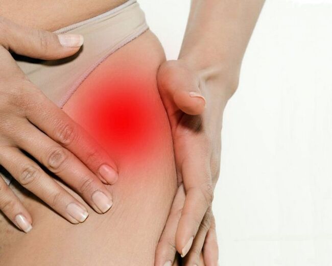 Pain in the groin area and thighs with osteoarthritis of the hip joint